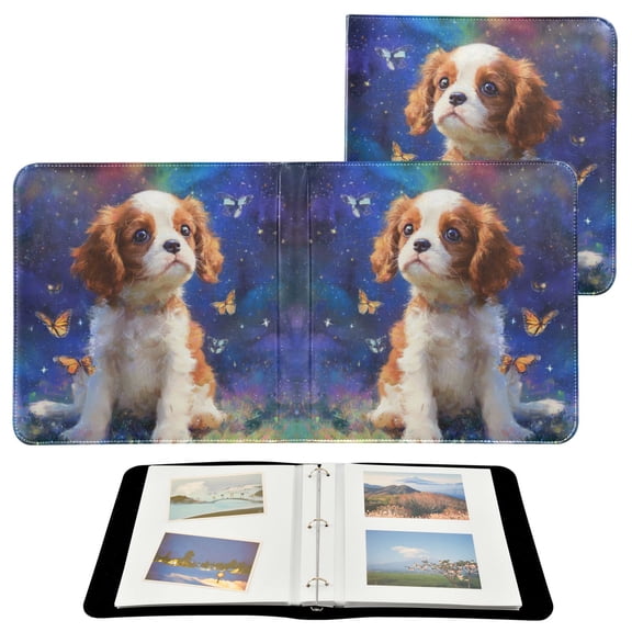 WOBOGO King Charles Spaniel Dog Photo Albums 20 Pages Large Capacity DIY Self-adhesive Page PU Leather Cover for Family Wedding Anniversary Baby Vacation Photos 2411.8in