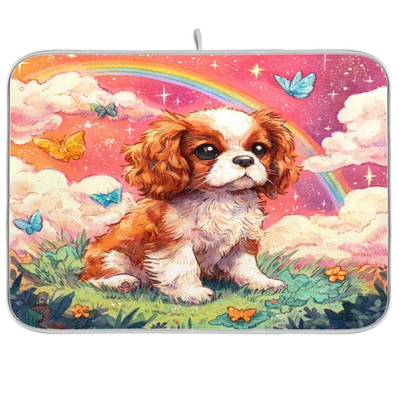 WOBOGO King Charles Spaniel Kitchen Drying Mat Heat Resistant Drainage with Non-Slip Rubber Backing Hides Stains Super Absorbent Easy to Clean 16×18in