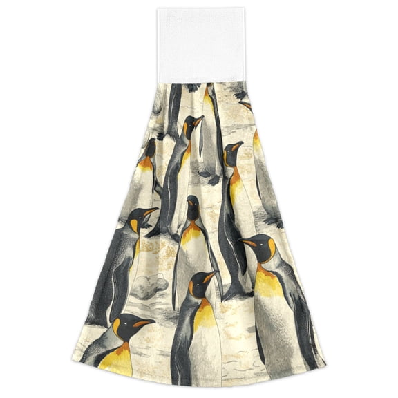 WOBOGO King Penguin Hand Towel Set of 2 Absorbent for Kitchen and Bathroom With Velcro Hanging Loop 18.214in