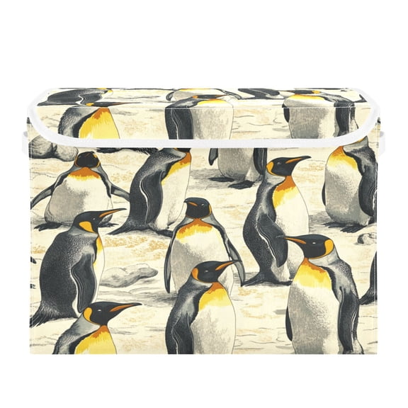 WOBOGO King Penguin Large Collapsible Storage Box Flip Lid Fabric Decorative Organizer Container Basket with Handles 16.512.611.8in