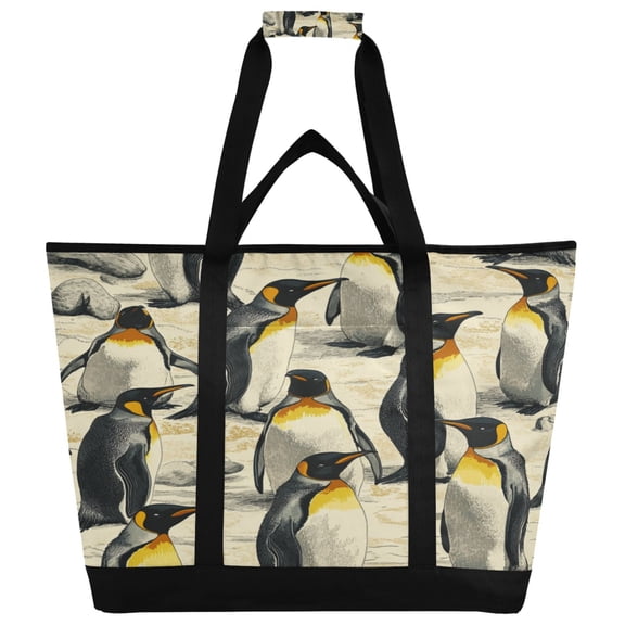 WOBOGO King Penguin Tote Cooler Bag Fold Flat Insulated Shopping Bag With Zipper For Work Picnic Beach Use 186.724in