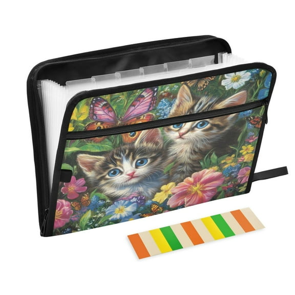 WOBOGO Kitten Flower Picture Expanding File Folder Letter Size Accordion Filing Organizer 13 Pocket Separate Organ Pocket