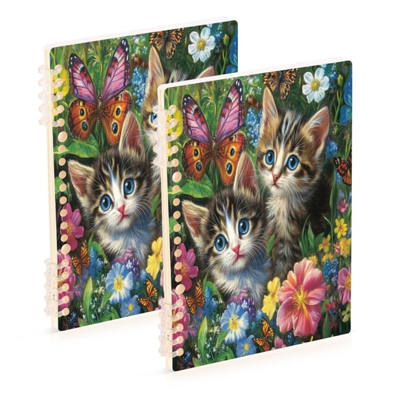 WOBOGO Kitten Flower Picture Notebook College Horizontal Grid Paper Ink Spill Resistant Water Resistant Cover 8.3x5.7x0.4in