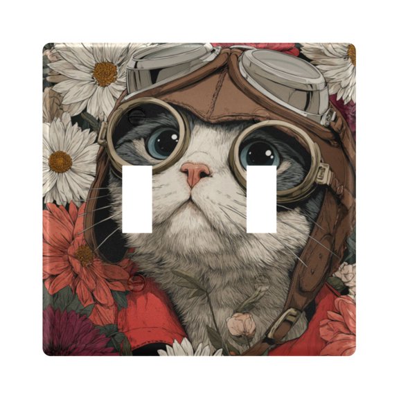 WOBOGO Kitten Pilot 2-hole Switch Plates PC Flame Retardant Plastic Material Glossy Finish Smooth Touch 4.56x4.48x0.27in