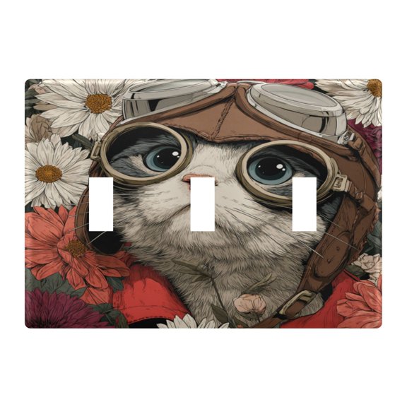 WOBOGO Kitten Pilot 3-hole Switch Plates PC Flame Retardant Plastic Material Glossy Finish Smooth Touch 6.37x4.48x0.27in