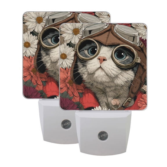 WOBOGO Kitten Pilot LED Night Light 2 Pcs Set 0.5 Watt Wall Plug in Dusk to Dawn Automatic Switch Soft White Light