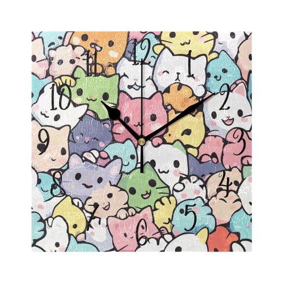 WOBOGO Kittens Of All Colors Wall Clock 7.78 Inch Battery Operated Silent Unit Square Rustic Vintage Style for Home Bedroom Office Black Pointer