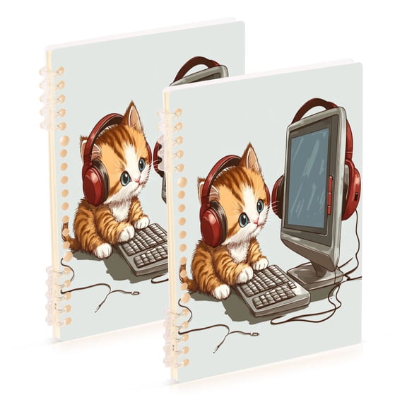 WOBOGO Kittens Play Computer Notebook College Horizontal Grid Paper Ink Spill Resistant Water Resistant Cover 8.3x5.7x0.4in