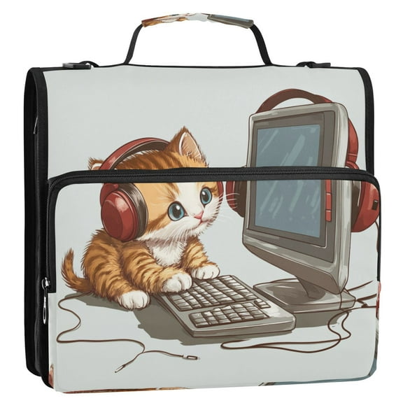 WOBOGO Kittens Play Computer Ring Binder Bag 1.5in Folder Organizer with Shoulder Strap for 13Inch Laptop and 500 Sheets of Paper