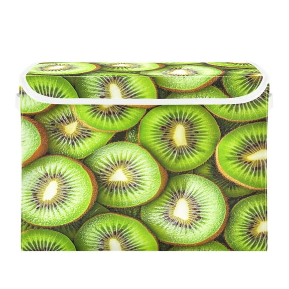 WOBOGO Kiwi Fruit Pattern Large Collapsible Storage Box Flip Lid Fabric Decorative Organizer Container Basket with Handles 16.512.611.8in
