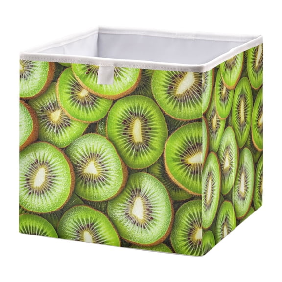 WOBOGO Kiwi Fruit Pattern Storage Basket Foldable Easy to Clean Durable with Hollow Support Plate with Handle 15.75×10.63×6.96 in