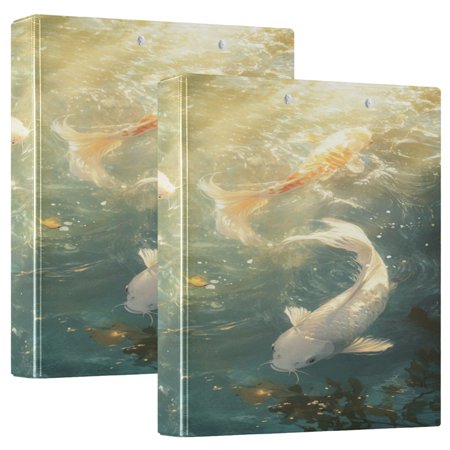WOBOGO Koi Fish File Folders Extra Large Capacity to Hold 200 Sheets of Documents Hard Shell Ring Binder for School Home Office