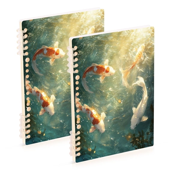 WOBOGO Koi Fish Notebook College Horizontal Grid Paper Ink Spill Resistant Water Resistant Cover 8.3x5.7x0.4in