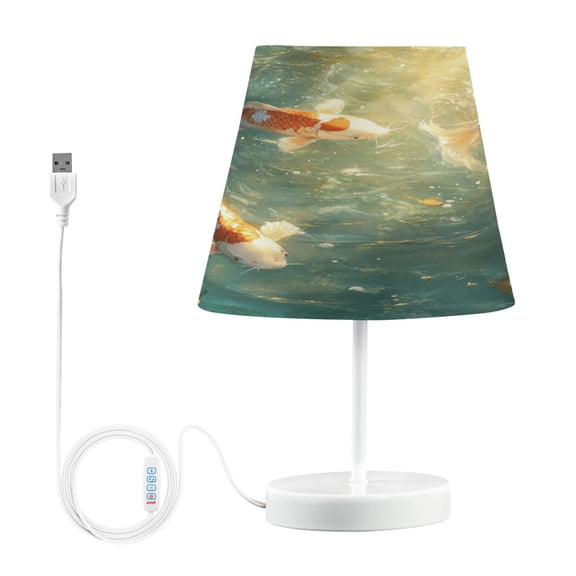 WOBOGO Koi Fish Table Lamps Bedroom 3-Speed Dimmable Farm Style with Fabric Shade for Reading and Home Office