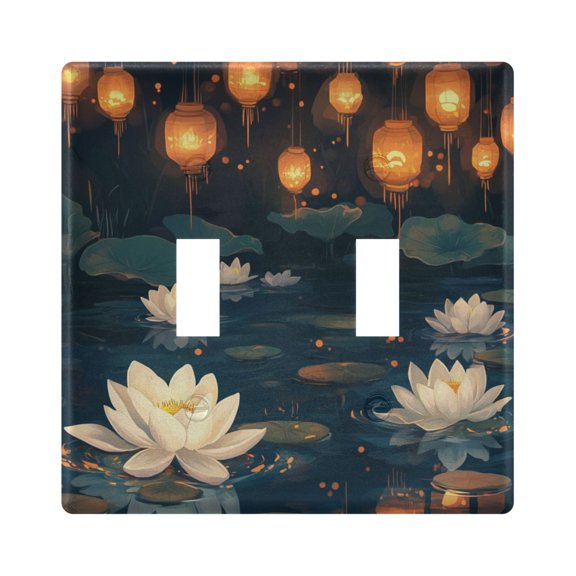 WOBOGO Kong Ming Lanterns Lotus Pond 2-hole Switch Plates PC Flame Retardant Plastic Material Glossy Finish Smooth Touch 4.56x4.48x0.27in