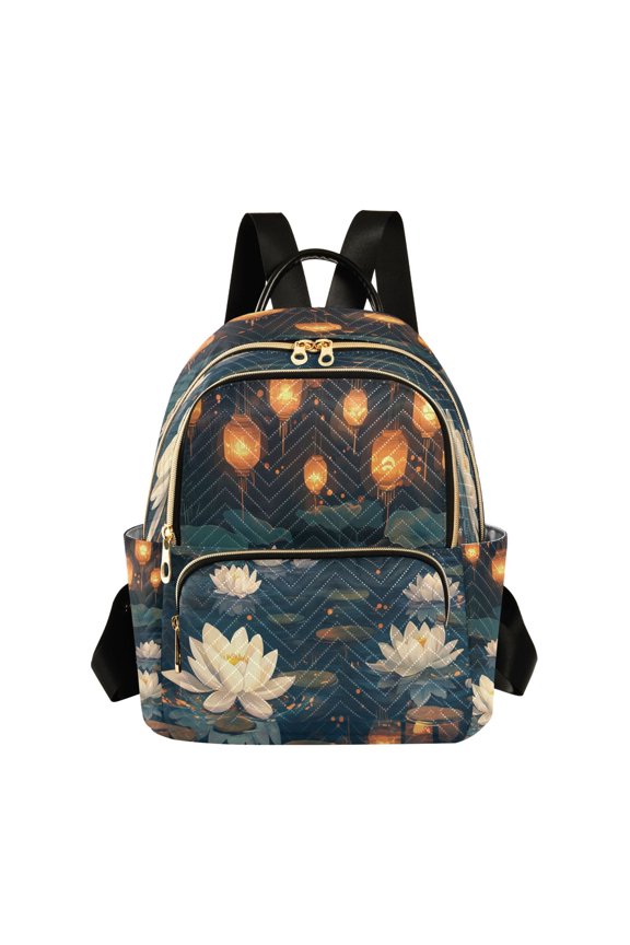 Kong Ming Lanterns Lotus Pond Butterfly Backpack Durable Lightweight Shoulder Bag Built-in Laptop Sleeve and Multiple Utility Compartments