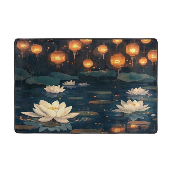 WOBOGO Kong Ming Lanterns Lotus Pond Carpet Non-Slip Rugs Soft Doormat 72×48in Living Dining Room Bedroom Decorative
