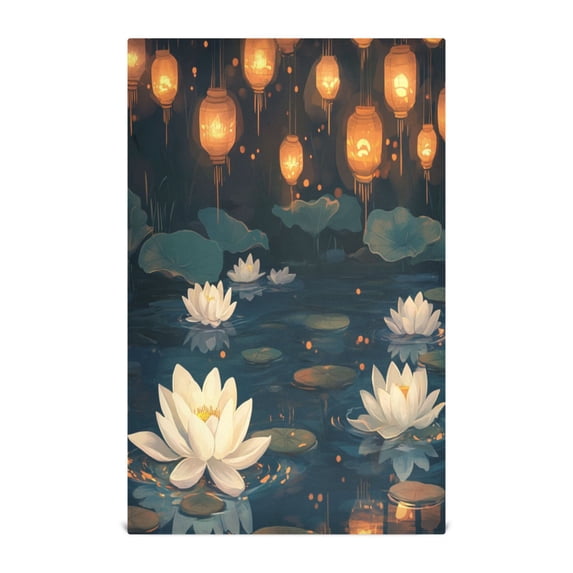 WOBOGO Kong Ming Lanterns Lotus Pond Kitchen Towel 1 Piece Large Cotton Dishcloth Premium Absorbency Set with Hanging Loop