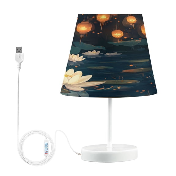 WOBOGO Kong Ming Lanterns Lotus Pond Table Lamps Bedroom 3-Speed Dimmable Farm Style with Fabric Shade for Reading and Home Office