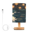 thumbnail image 1 of WOBOGO Kong Ming Lanterns in The Lotus Pond Bedroom Table Lamp USB Power Connector Wooden Base Round Linen Shade For Living Room Desk, 1 of 7