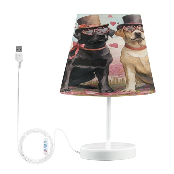 WOBOGO Labrador Dogs Table Lamps Bedroom 3-Speed Dimmable Farm Style with Fabric Shade for Reading and Home Office