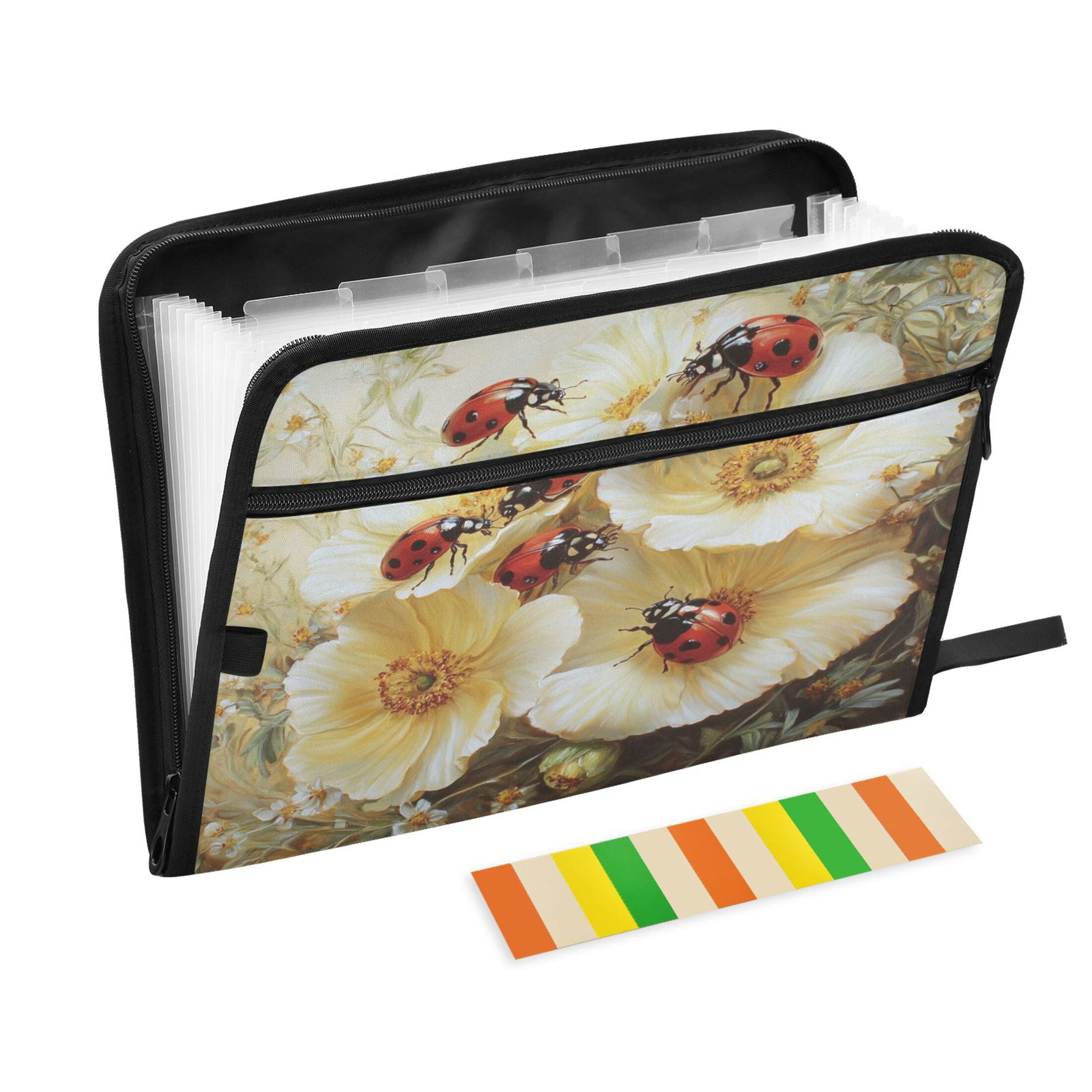 WOBOGO Ladybugs Picking Flowers Expanding File Folder Letter Size Accordion Filing Organizer 13 Pocket Separate Organ Pocket