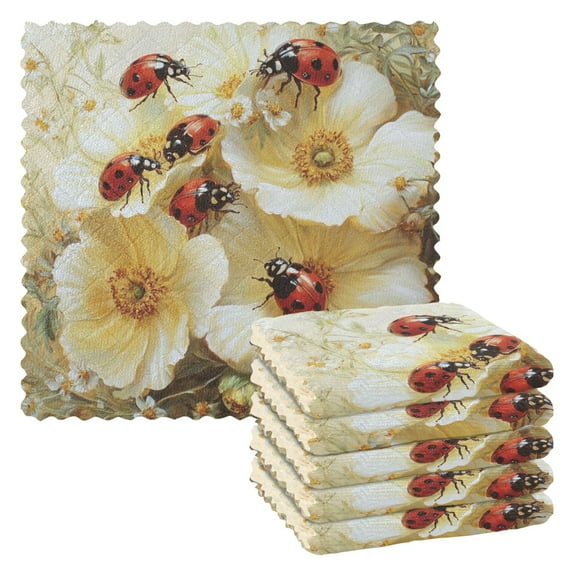 WOBOGO Ladybugs Picking Flowers Kitchen Towels 6pcs Ultra Soft Absorbent Quick Drying Dish Cloths 1111inch