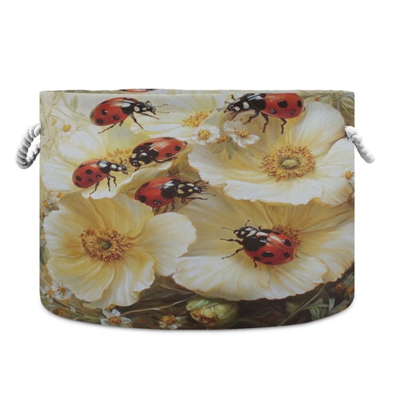 WOBOGO Ladybugs Picking Flowers Toy Storage Basket 2014in Canvas Laundry Hamper for Living Room Kids Room Bathroom Organizer