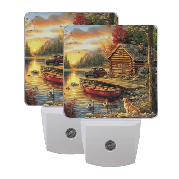 WOBOGO Lakeside Lodge LED Night Light 2 Pcs Set 0.5 Watt Wall Plug in Dusk to Dawn Automatic Switch Soft White Light