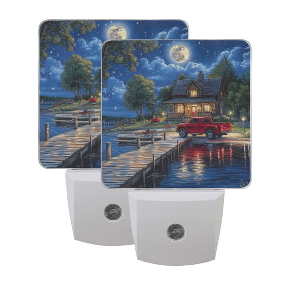 WOBOGO Lakeside Night View LED Night Light 2 Pcs Set 0.5 Watt Wall Plug in Dusk to Dawn Automatic Switch Soft White Light