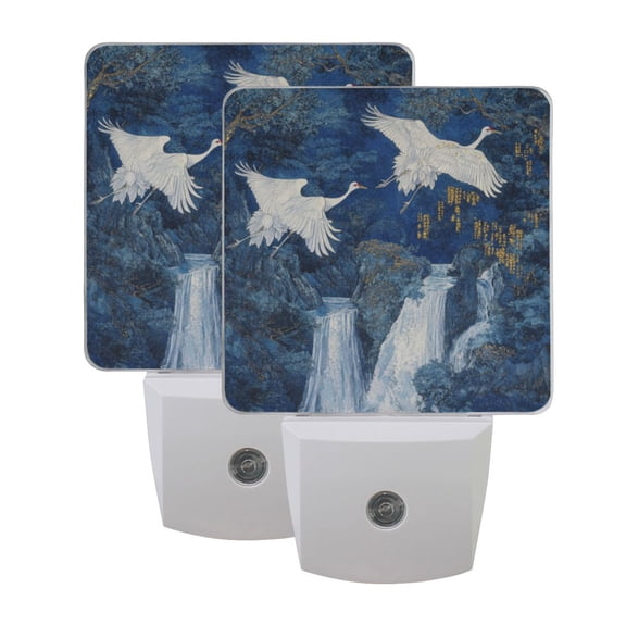 WOBOGO Land Of Wild Cranes LED Night Light 2 Pcs Set 0.5 Watt Wall Plug in Dusk to Dawn Automatic Switch Soft White Light