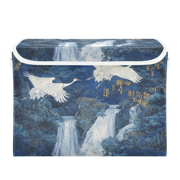 WOBOGO Land Of Wild Cranes Large Collapsible Storage Box Flip Lid Fabric Decorative Organizer Container Basket with Handles 16.512.611.8in