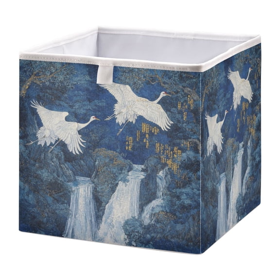 WOBOGO Land Of Wild Cranes Storage Basket Foldable Easy to Clean Durable with Hollow Support Plate with Handle 11.02×11.02×11.02 in