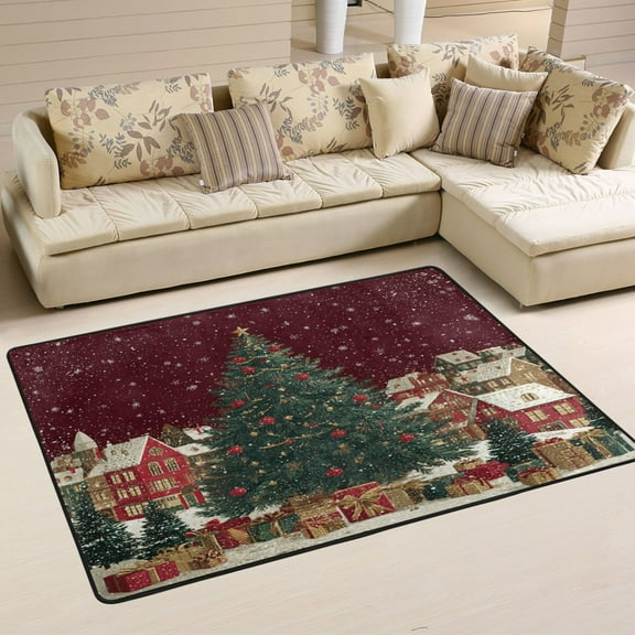 WOBOGO Large Christmas Tree Carpet Non-Slip Rugs Soft Doormat 72×48in Living Dining Room Bedroom Decorative