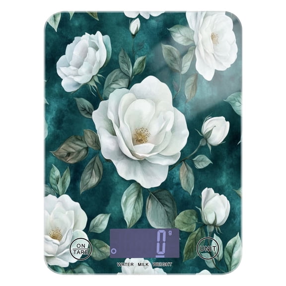 WOBOGO Large White Roses Pattern Kitchen Scale Digital Gram and Ounce Weighing for Cooking Baking Ketogenic Diet Meal Prep