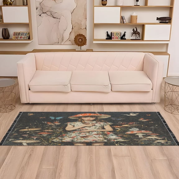 WOBOGO Lass Surrounded by Butterflies Bedside long rug delicate and soft modern indoor area decor non slip carpet for bed room corridor entrance balcony