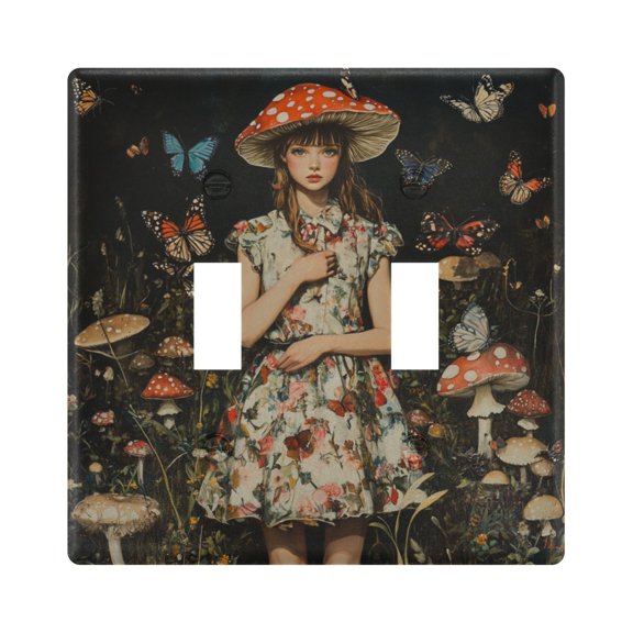 WOBOGO Lass Surrounded by Butterflies 2-hole Switch Plates PC Flame Retardant Plastic Material Glossy Finish Smooth Touch 4.56x4.48x0.27in