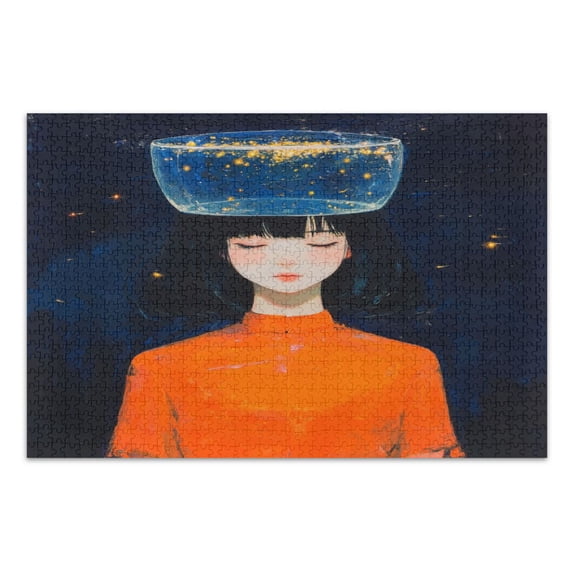 WOBOGO Lass on Top Of A Fishbowl Jigsaw Puzzle Challenge 500 Piece Jigsaw Suitable for Game Night Finished Size 20.5 x 14.9in