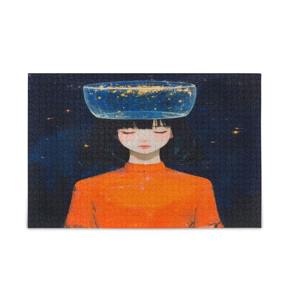 WOBOGO Lass on Top Of A Fishbowl Puzzle Challenge 500 Piece Jigsaw Suitable for Game Night Finished Size 20.5 x 14.9in