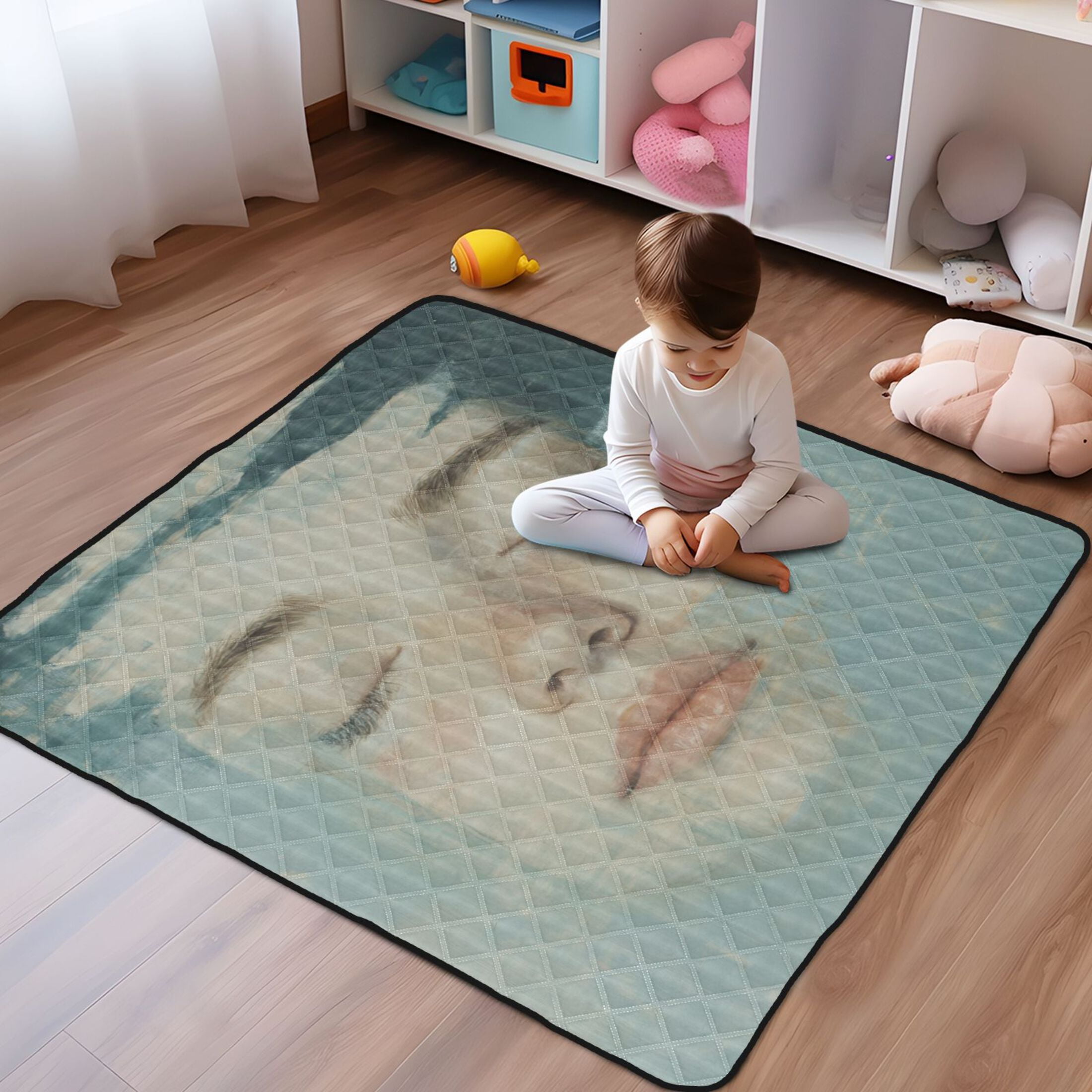WOBOGO Lass's Face Baby Playmats Extra Large Waterproof Rollable Activity Pads for Toddlers 50×50inch