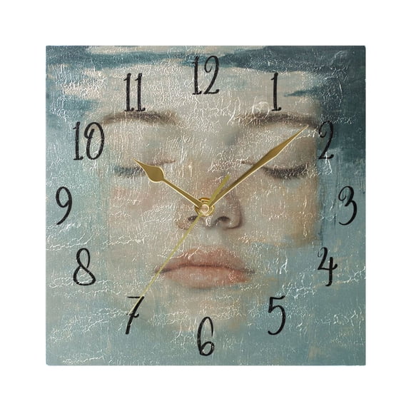 WOBOGO Lass's Face Wall Clock 7.78 Inch Battery Operated Silent Unit Square Rustic Vintage Style for Home Bedroom Office Gold Pointer