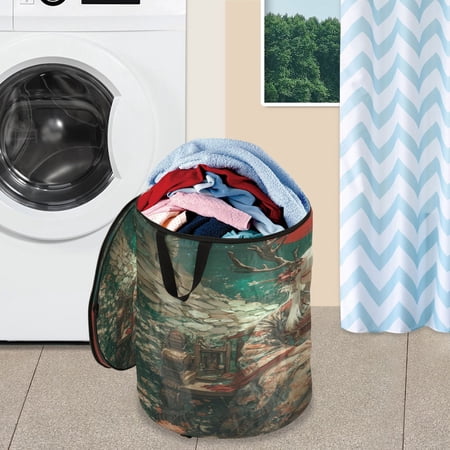 WOBOGO Lass with Antlers and White Wings Foldable Laundry Baskets with Carry Handle Zipper Closure Travel Bathroom College Dorm Essentials