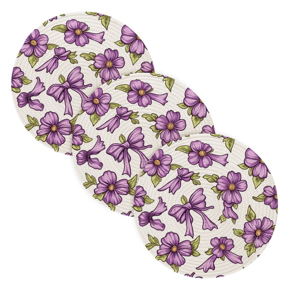WOBOGO Lavender Flowers Pattern Coil Placemats 3pcs Resistant Hot Pads Mat for Table Counter Cooking Potholder 15in