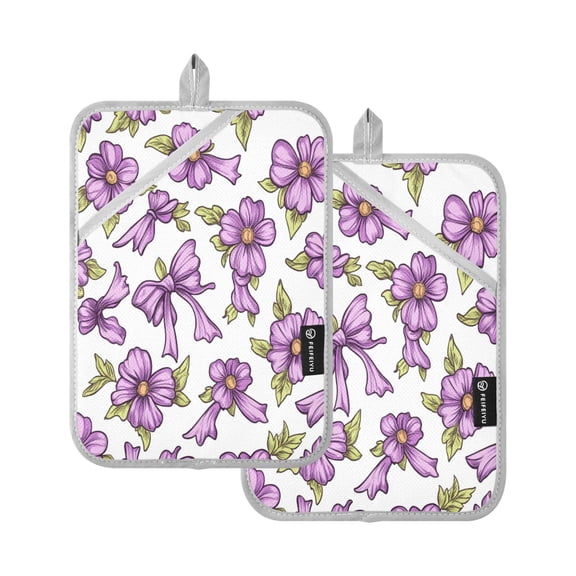 WOBOGO Lavender Flowers Pattern Oven Mitts 2 Piece Heat Resistant 338 Degrees F Square Insulation Pads for A Wide Range of Cooking Occasions