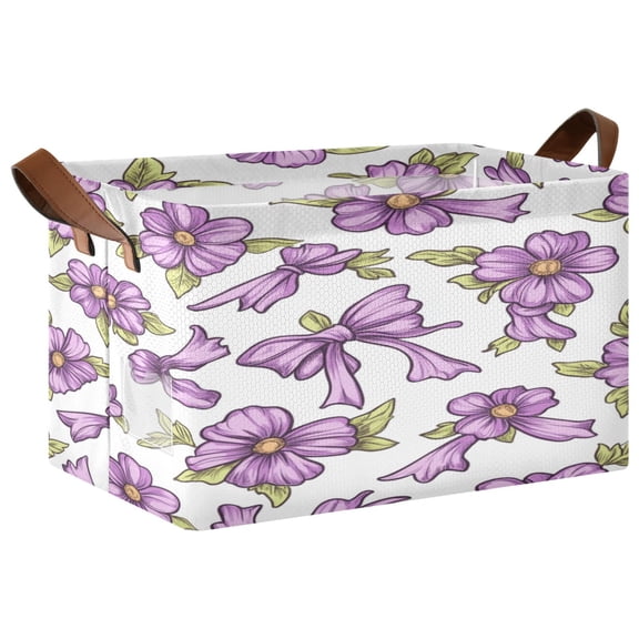 WOBOGO Lavender Flowers Pattern Storage Basket 16.9×11.4×10in Collapsible Oversized with Metal Iron Frame Set of 2