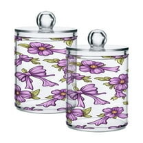 WOBOGO Lavender Flowers Pattern Transparent Plastic Jar 2pcs Cotton Swabs Balls Pads Floss Stick Dispenser Bathroom Vanity Storage Organizer