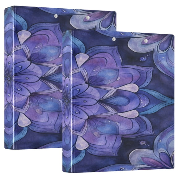 WOBOGO Lavender Mandala File Folders Extra Large Capacity to Hold 200 Sheets of Documents Hard Shell Ring Binder for School Home Office