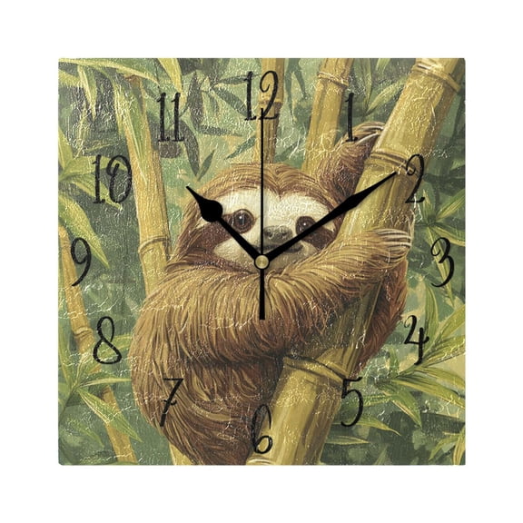 WOBOGO Lazy Sloth Wall Clock 7.78 Inch Battery Operated Silent Unit Square Rustic Vintage Style for Home Bedroom Office Black Pointer