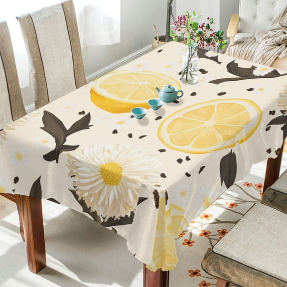 WOBOGO Lemon Chamomile Pattern Square Tablecloth 60×120in Polyester Fabric Tablecloth Washable Dust Resistant Wrinkle Resistant