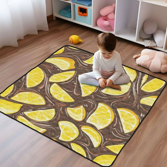 WOBOGO Lemon Chocolate Pattern Baby Playmats Extra Large Waterproof Rollable Activity Pads for Toddlers 5050inch